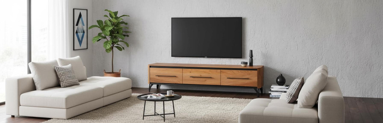Modern TV-Ständer Fernsehschrank Wohnzimmer TV-Möbel Braun Holz Neu