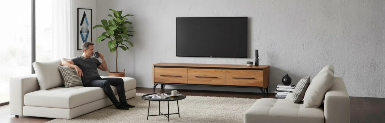 Modern TV-Ständer Fernsehschrank Wohnzimmer TV-Möbel Braun Holz Neu