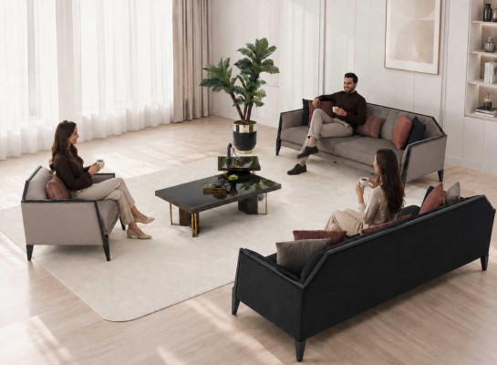 Wohnzimmer Set 3+3+1 Sitzer Luxusmöbel Couchtisch Komfortabel Sofagarnitur