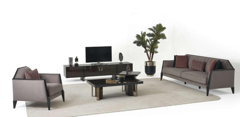 Wohnzimmer Set 3+1 Sitzer Designer TV Lowboard Komplettes Couchtisch