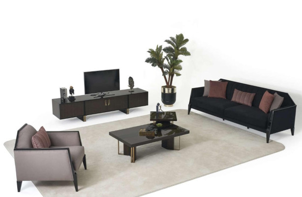 Komplettes Polstermöbel 3+1 Sitzer Wohnzimmer TV Lowboard Set 5tlg