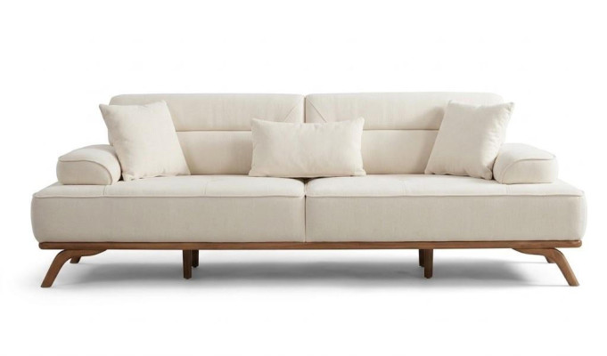 Polstergarnitur 3Sitzer sofa Sessel Stoff Kissen Weiß Modern Elegant