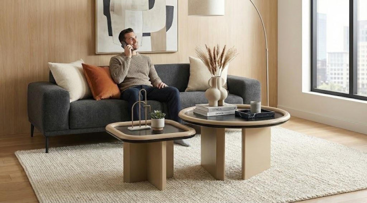 Wohnzimmer Couchtische Modern Neu Rund Beige Minimalismus Stilvoll