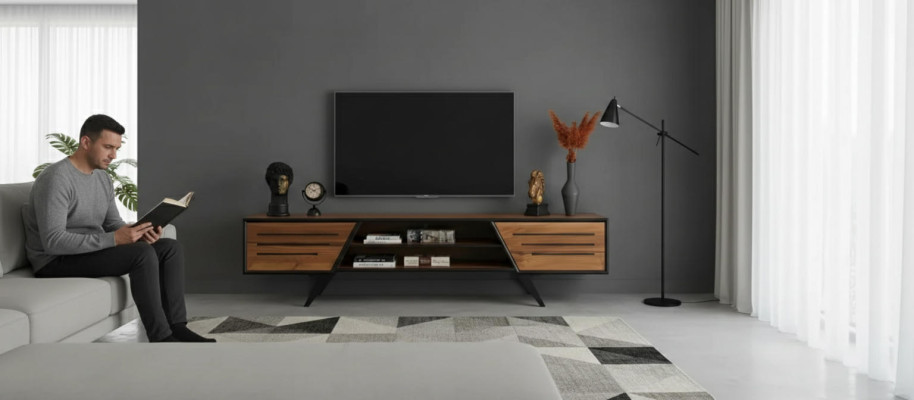 TV-Ständer Modern Fernsehschrank Wohnzimmer TV-Möbel Braun Holz Neu