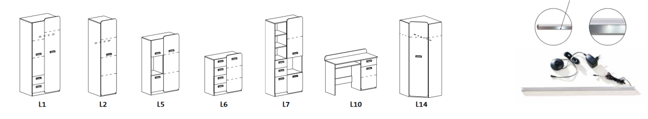 Makuuhuoneen setti sänky + 2x yöpöytää + lipasto + peili design huonekalut uusi 5-osainen