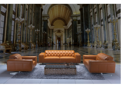 Chesterfield Nahkasohva Kolmipaikkainen Olohuoneen Sohva Design Ruskea