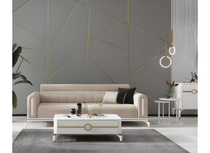 Beige tuoli pehmeällä istuinosalla pyöreä Chesterfield puujaloilla nojatuoli