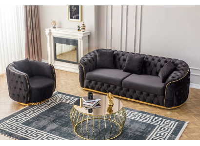 Chesterfield Keltainen Sametti Tekstiili Kankaat Olohuoneen Sohva Huonekalut Istuin Pehmuste Uusi