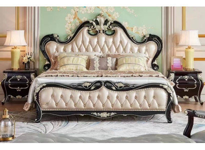 3-osainen sänky modernissa luksusmakuuhuonemuotoilussa yöpöydällä ja kirjahyllyllä